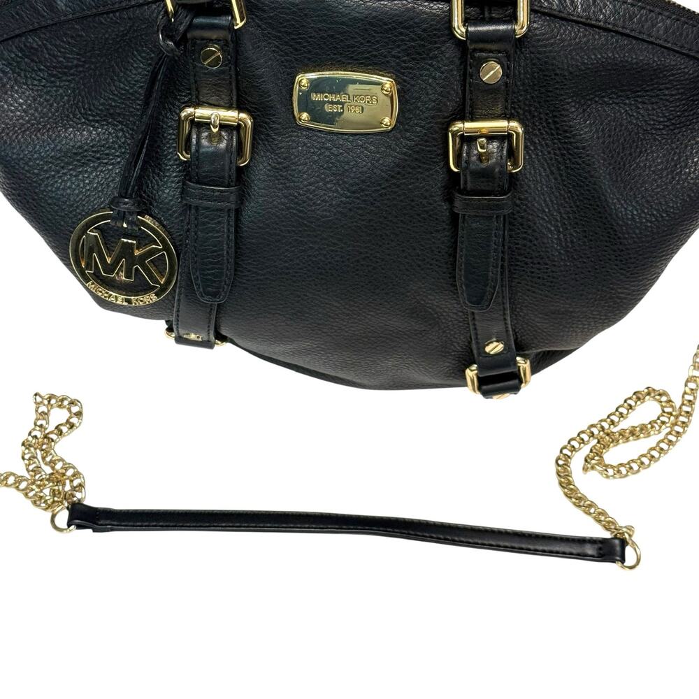 Michael Kors Bedford Medium Bowling Satchel in Black - Pebbled Leather - Picture 3 of 8